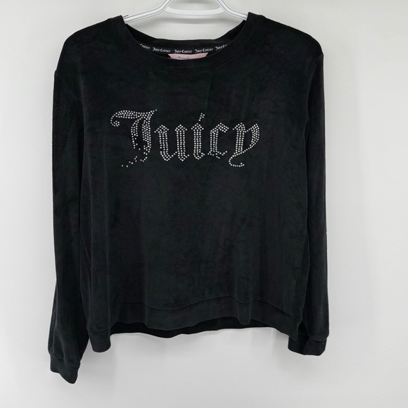 Juicy Couture Tops - Y2K Juicy Couture Black Velour Rhinestone Long Sleeve Sleepwear Top Womens M